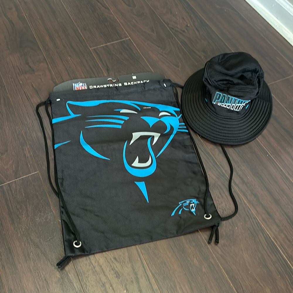 Panthers Drawstring Bag and Hat